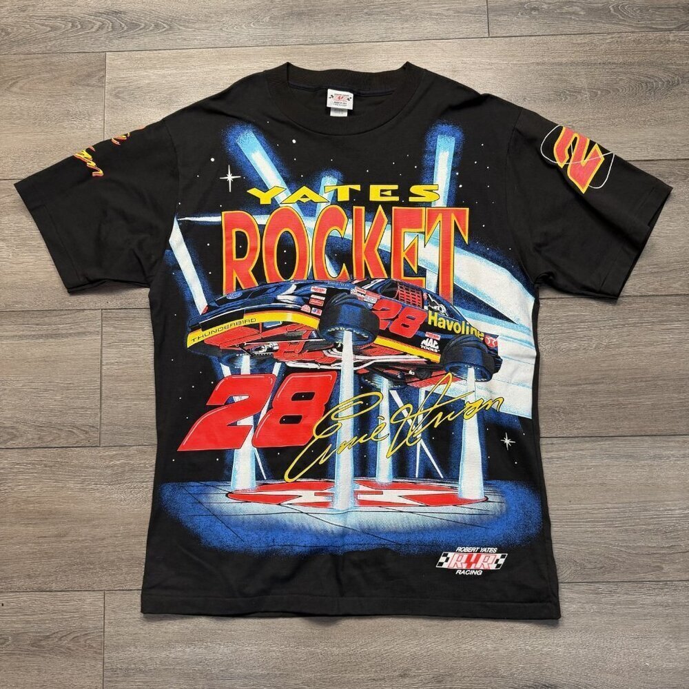Vintage NASCAR #28 Ernie Irvan Yates Rocket All Over Print T Shirt Mens XL RARE